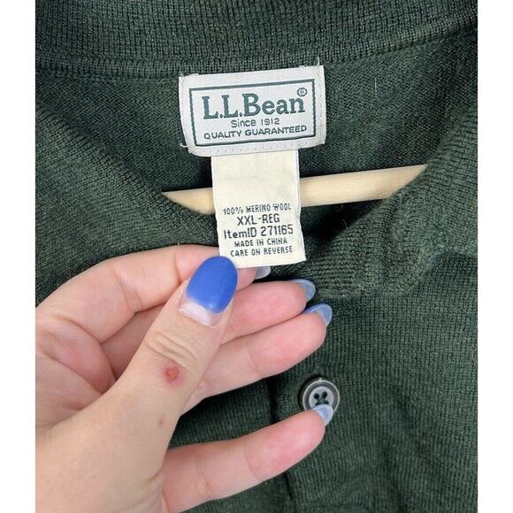 L.L. Bean 100% Merino Wool Green Long Sleeve Polo Sweater Size XXL 271165 Men’s - Picture 3 of 5